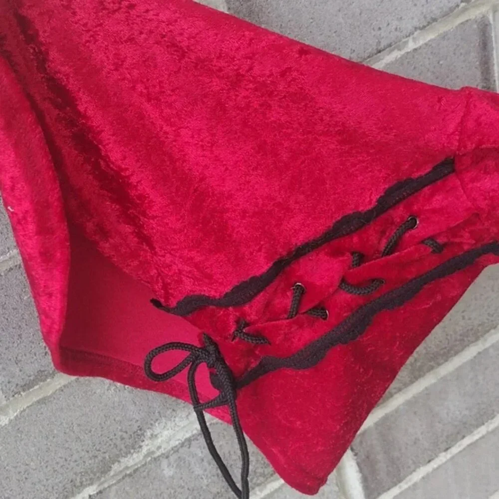 90s Lip Service Hi Low Red Velvet Laced Top with Bell Sleeves Small - Picture 10 of 14